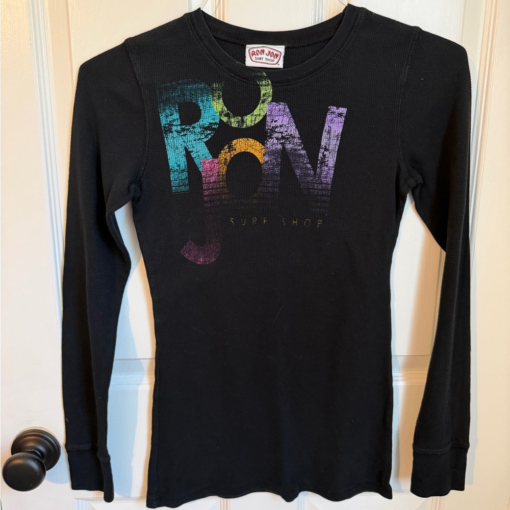 Ron Jon Long Sleeve Thermal Shirt Black with Bright Color Graphic
